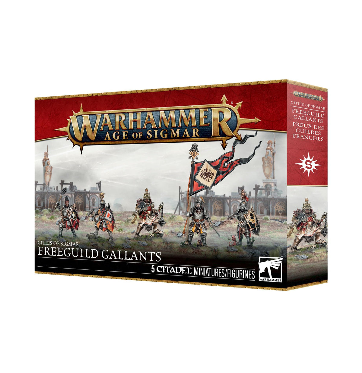Warhammer Age of Sigmar: Cities of Sigmar Freeguild Gallants – 78-Piece Multipart Plastic Kit with 5 Miniatures, 28.5mm Round Bases & Transfer Sheet