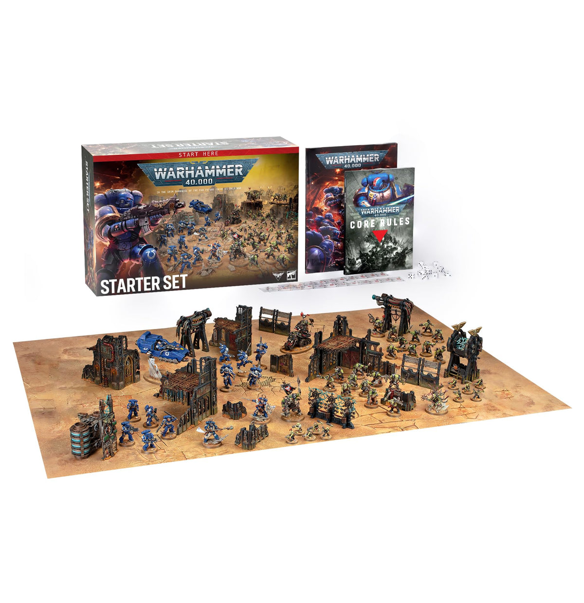 Warhammer 40,000 Starter Set 2026 Edition – Complete Two-Army Battle Set with 46 Push-Fit Miniatures, Core Rules Book, Terrain & Game Boards