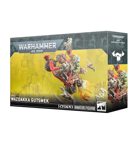 Wazdakka Gutsmek Ork Warboss on Bike for Warhammer 40,000, Big Revva Kustom Warbike Miniature, Multipart Plastic Model Kit