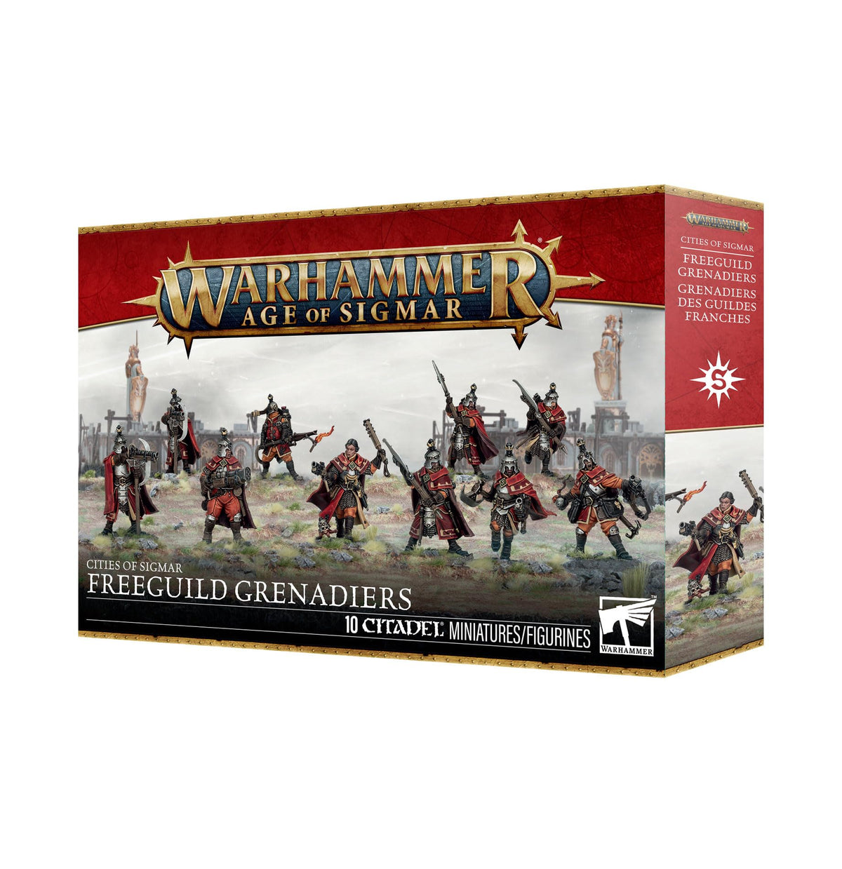 Warhammer Age of Sigmar: Cities of Sigmar Freeguild Grenadiers – 97-Piece Multipart Plastic Kit with 10 Miniatures & 28.5mm Round Bases