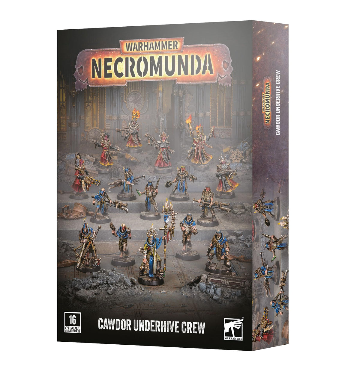 Warhammer Necromunda Cawdor Underhive Crew – 16 Plastic Miniatures Starter Gang with Weapons & Upgrades, Gang Fighters & Redemptionist Support, Unpainted House Cawdor Set