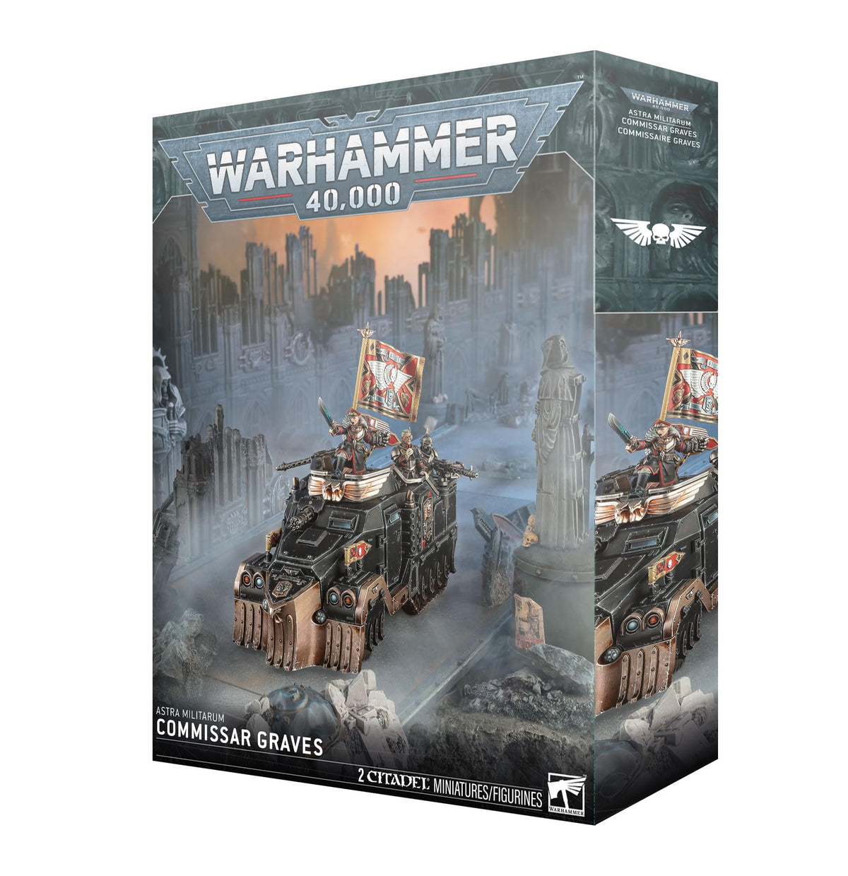 Commissar Graves Miniature Set for Warhammer 40,000, Astra Militarum Character with Centaur RSV Vigilance and On Foot Model, Multipart Plastic Kit