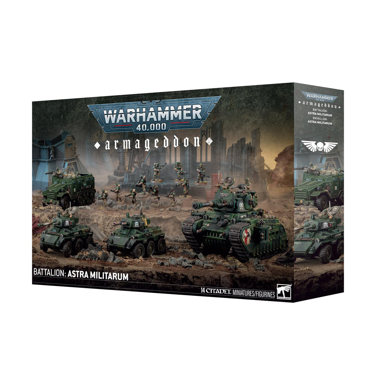 Armageddon Battalion Astra Militarum Box Set for Warhammer 40,000, 14 Miniatures Including Rogal Dorn Tank, Hippogriff AFVs, Centaur RSV, Cadian Shock Troops, Multi Part Plastic Model Kit
