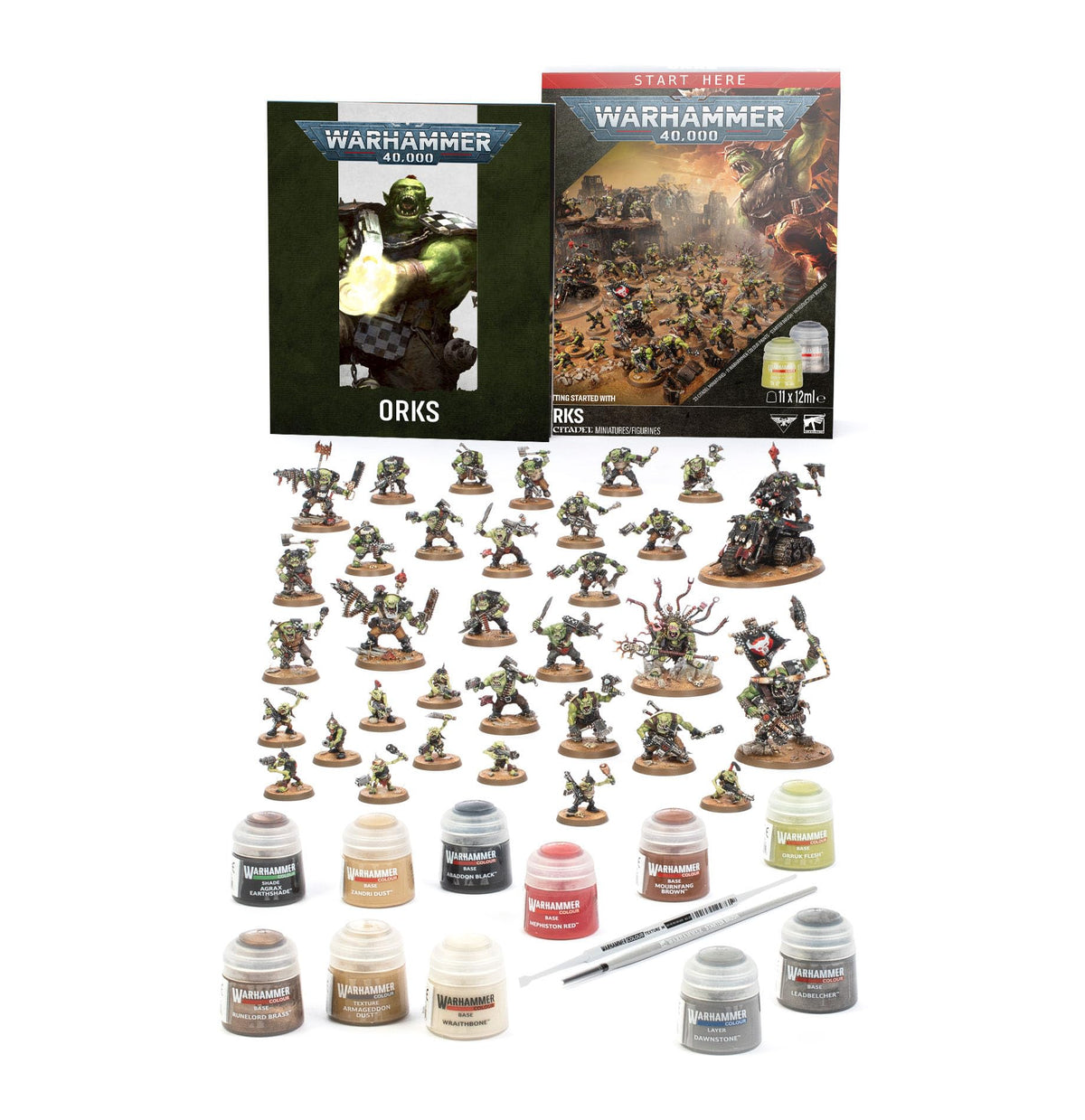 Warhammer 40,000 Getting Started with Orks – Combat Patrol Starter Set with 33 Push-Fit Miniatures & 11 Paints