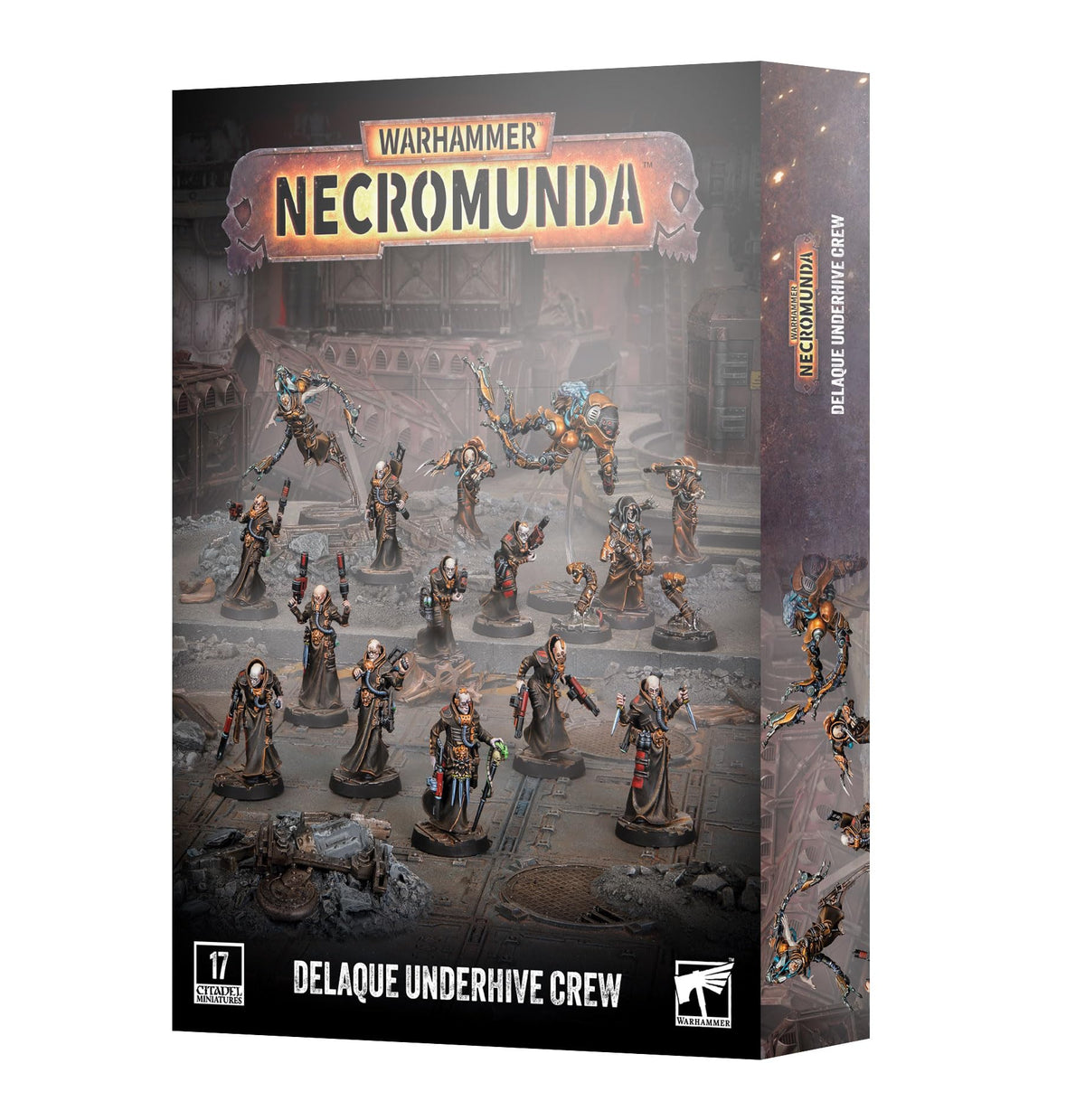 Warhammer Necromunda Delaque Underhive Crew – 17 Plastic Miniatures Starter Gang with Weapons & Upgrades, Gang Fighters, Nacht-Ghuls, PSY-Gheists & Constructs, Unpainted House Delaque Set