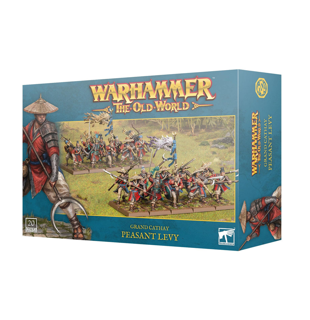 Peasant Levy Infantry Miniatures for Warhammer The Old World, Grand Cathay Army Unit, 20 Multipart Plastic Models with Bow or Spear Options