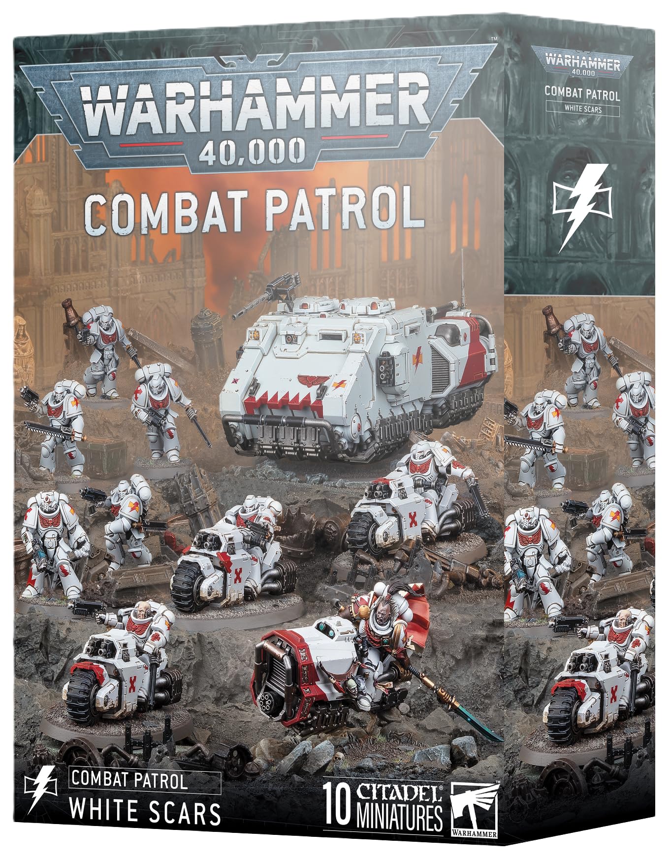 Warhammer 40K: Combat Patrol – White Scars Space Marines Miniatures with Suboden Khan, Assault Intercessors, Outriders, Impulsor, and Transfer Sheet